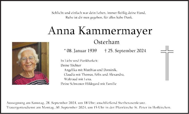 Traueranzeige anna Kammermayer