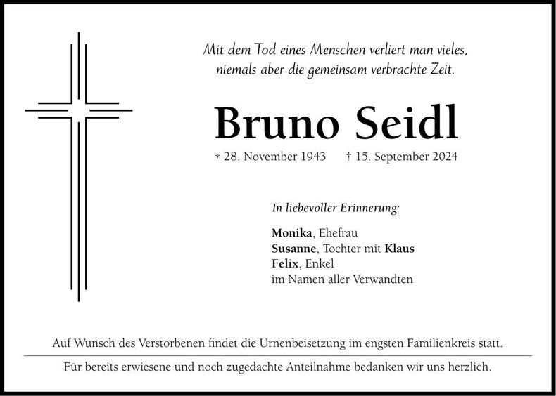 Traueranzeige Bruno Seidl