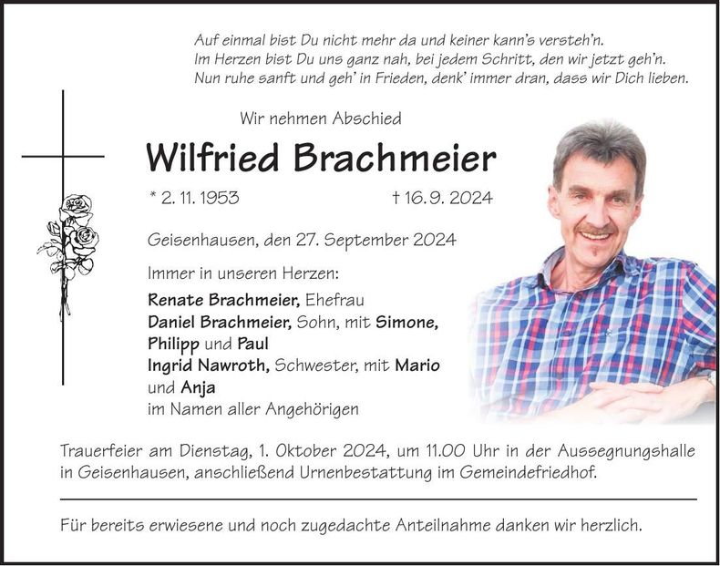 Traueranzeige Wilfried Brachmeier