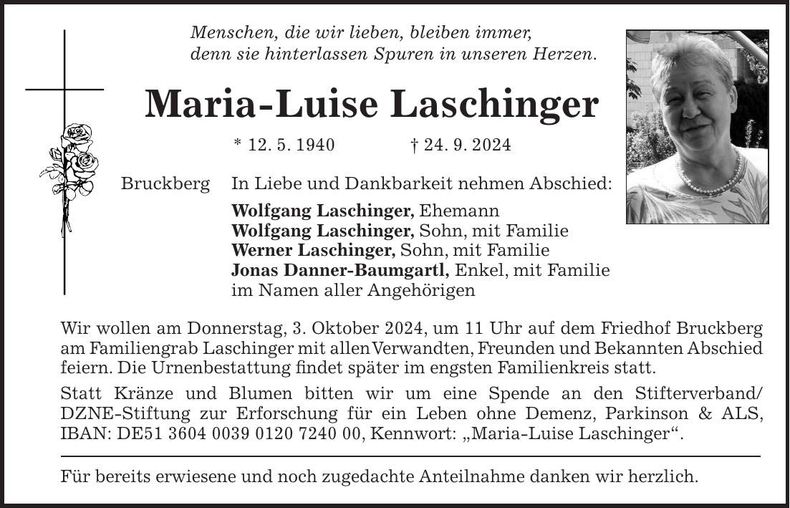 Traueranzeige Maria-Luise Laschinger