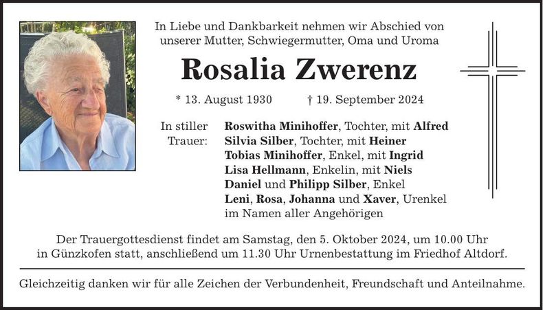 Traueranzeige Rosalia Zwerenz