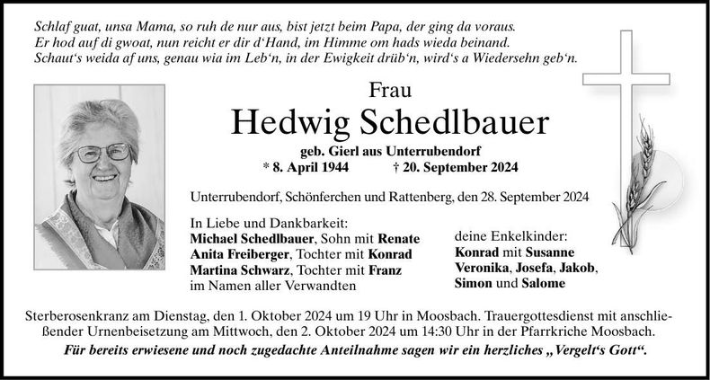 Traueranzeige Hedwig Schedlbauer