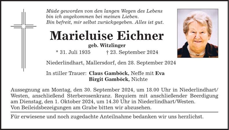 Traueranzeige Marieluise Eichner
