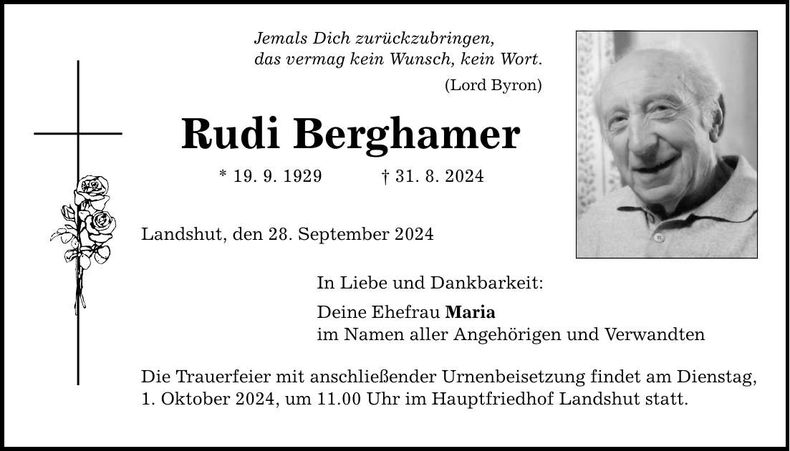 Traueranzeige Rudolf Berghamer