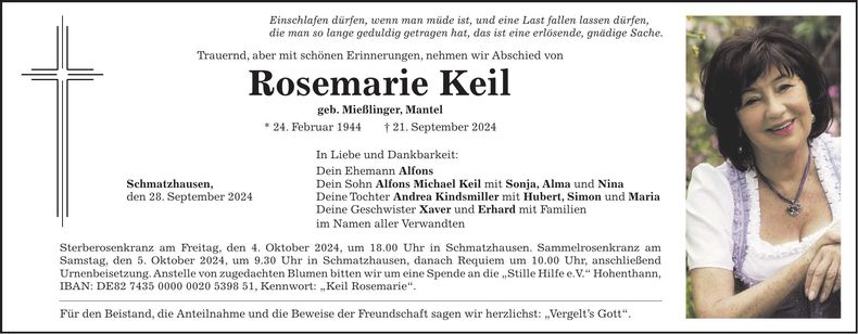 Traueranzeige Rosemarie Keil