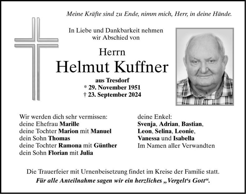 Traueranzeige Helmut Kuffner