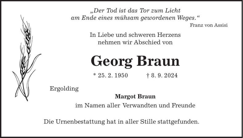 Traueranzeige Georg Braun