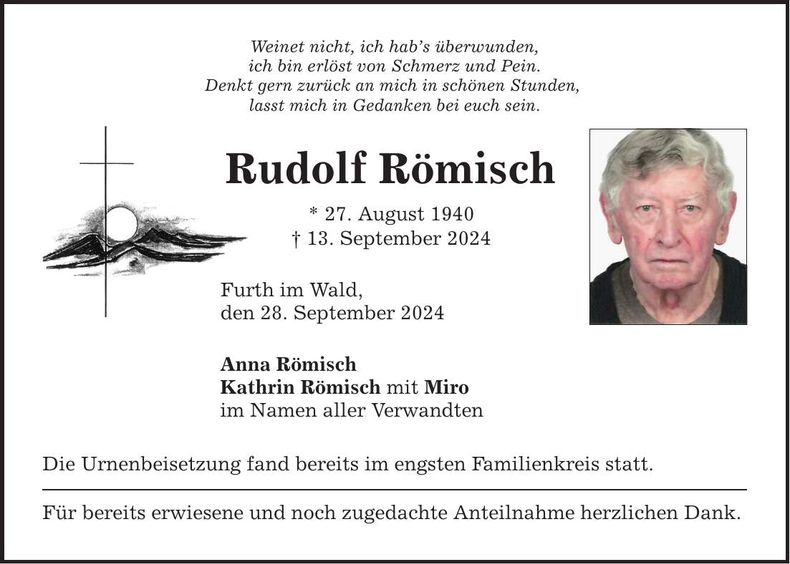 Traueranzeige Rudolf Römisch