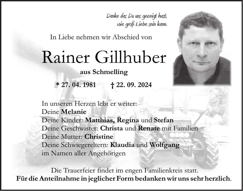 Traueranzeige Rainer Gillhuber