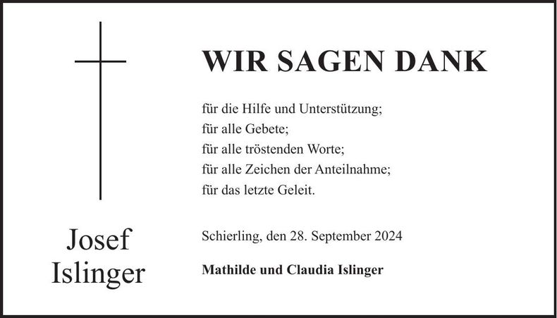 Traueranzeige Josef Islinger