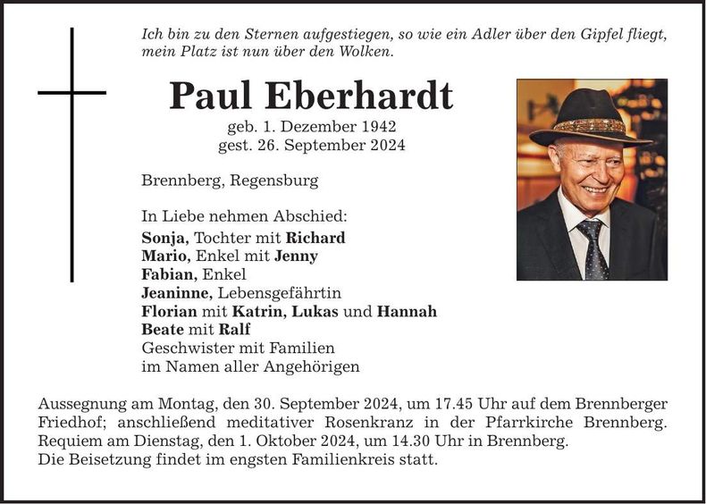 Traueranzeige Paul Eberhardt