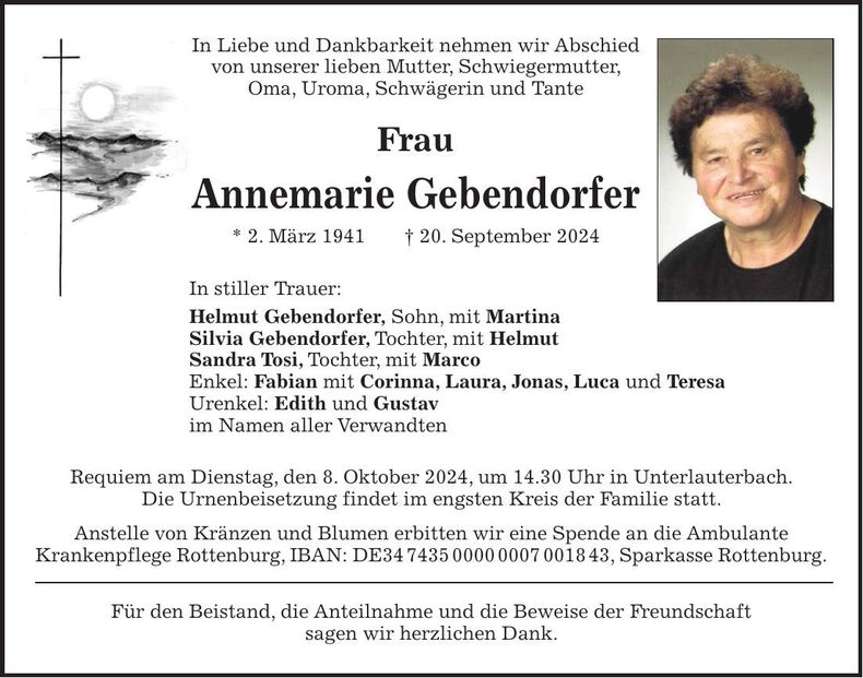 Traueranzeige Annemarie Gebendorfer