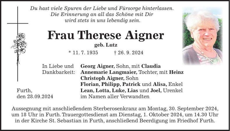Traueranzeige Therese Aigner