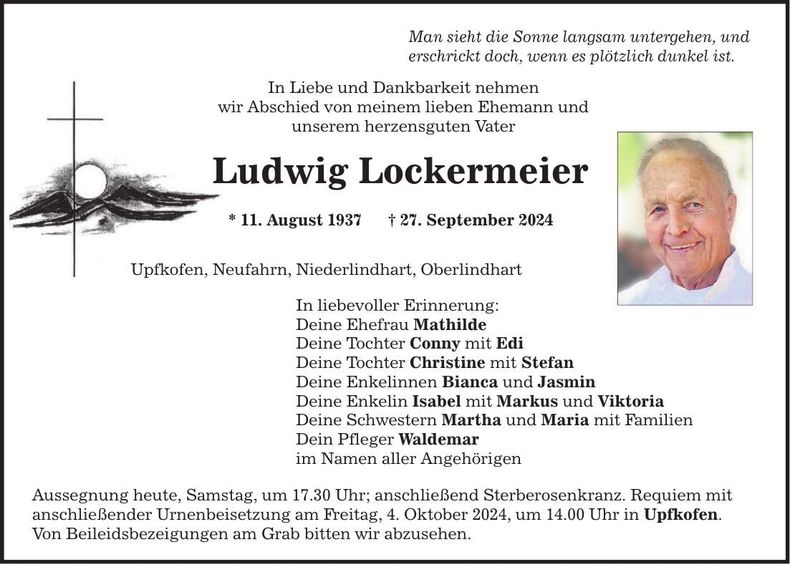 Traueranzeige Ludwig Lockermeier