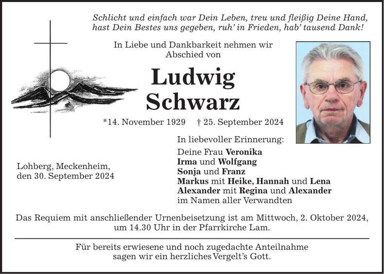 Traueranzeige Ludwig Schwarz