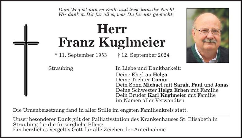Traueranzeige Franz Kuglmeier