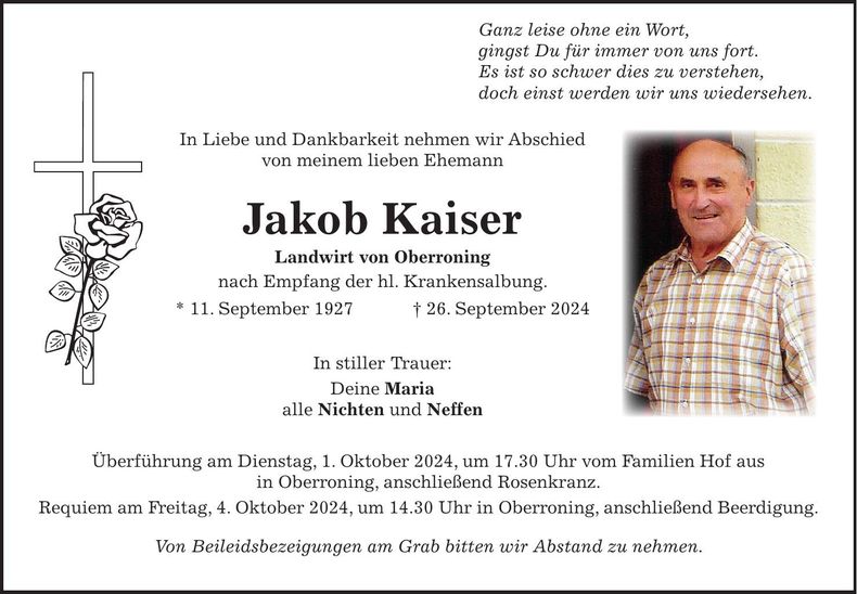 Traueranzeige Jakob Kaiser