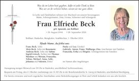 Traueranzeige Elfriede Beck