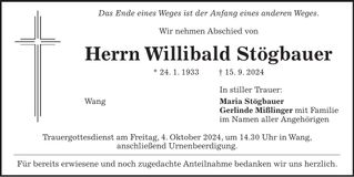 Traueranzeige Willibald Stögbauer