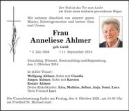 Traueranzeige Anneliese Ahlmer