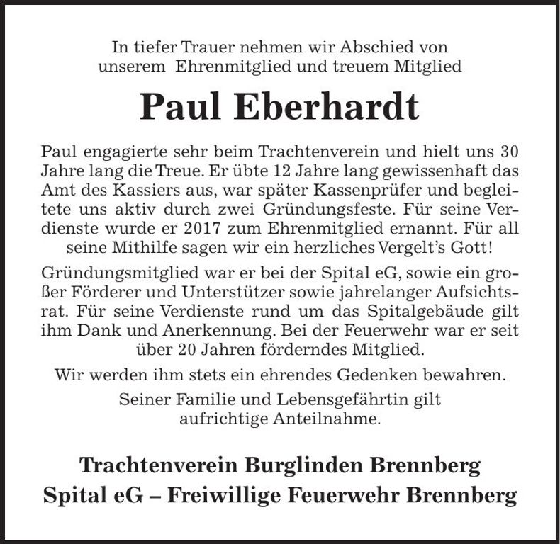 Traueranzeige Paul Eberhardt