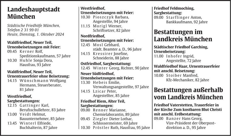 Traueranzeige Abendzeitung Bestattungskalender