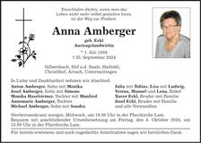 Traueranzeige Anna Amberger