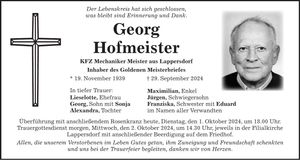 Traueranzeige Georg Hofmeister