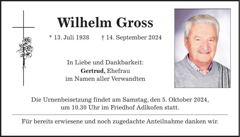 Traueranzeige Wilhelm Gross
