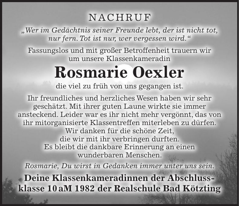 Traueranzeige Roswitha Oexler