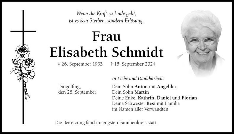 Traueranzeige Elisabeth Schmidt