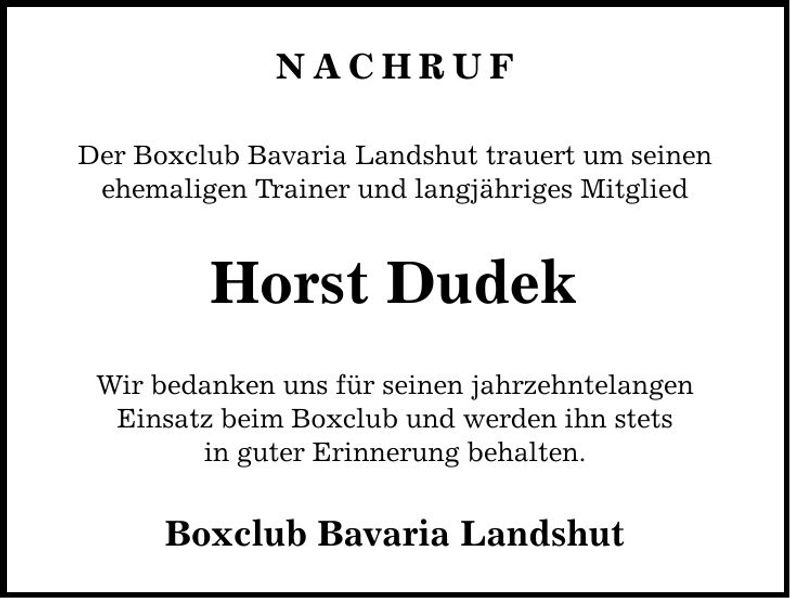 Traueranzeige Horst Dudek