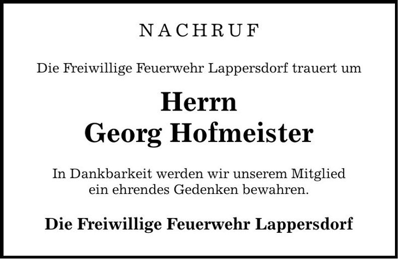 Traueranzeige Georg Hofmeister