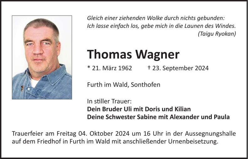 Traueranzeige Thomas Wagner