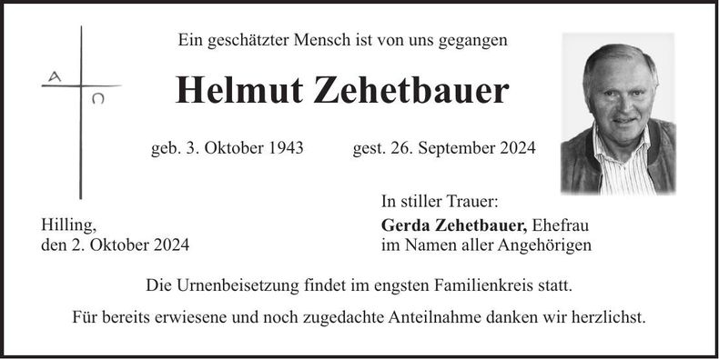 Traueranzeige Helmut Zehetbauer