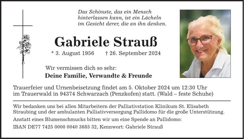 Traueranzeige Gabriele Strauß