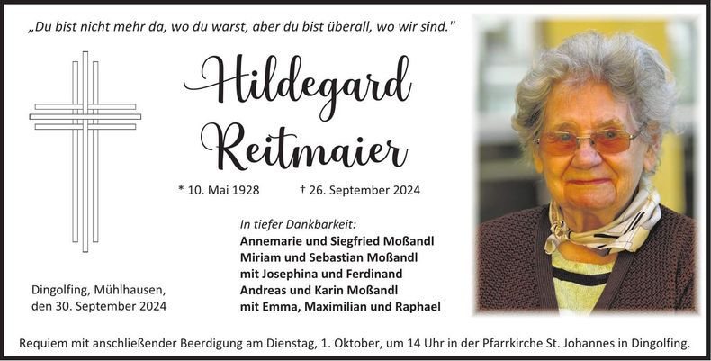 Traueranzeige Hildegard Reitmaier