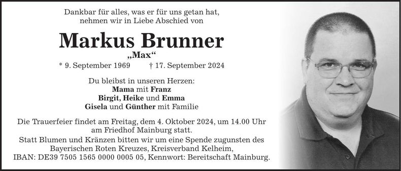 Traueranzeige Markus Brunner