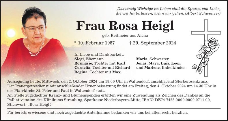Traueranzeige Rosa Heigl