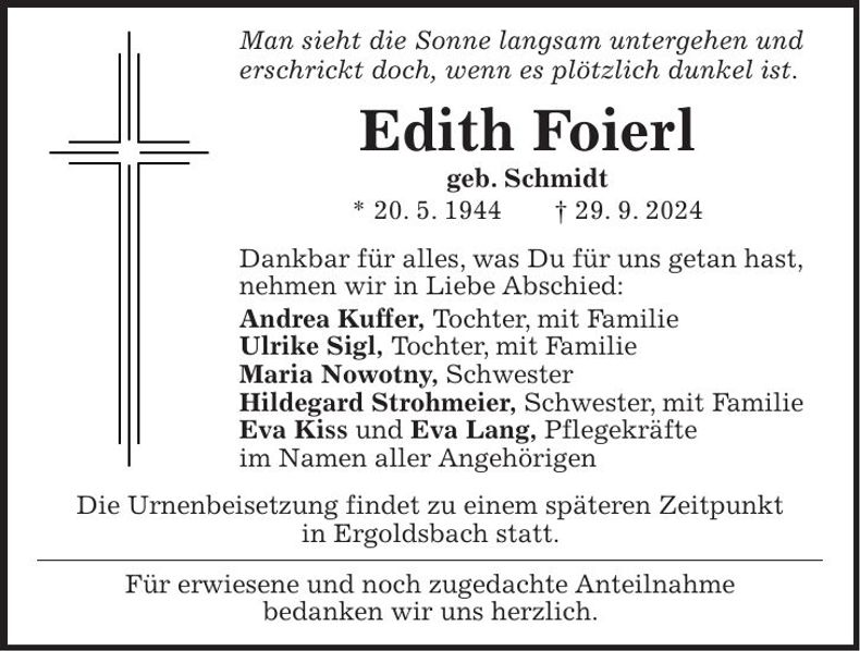 Traueranzeige Edith Foierrl