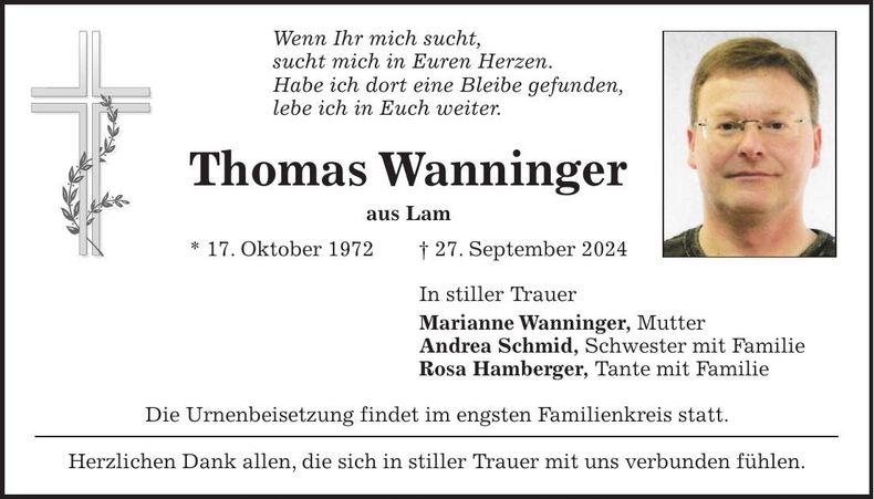 Traueranzeige Thomas Wanninger