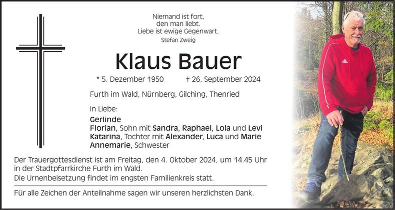 Traueranzeige Klaus Bauer