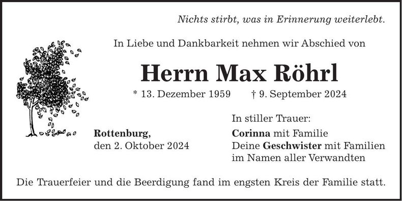 Traueranzeige Max Röhrl