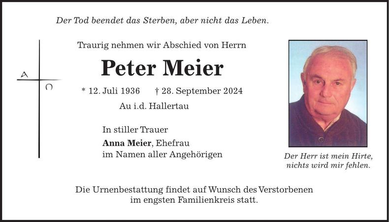 Traueranzeige Peter Meier