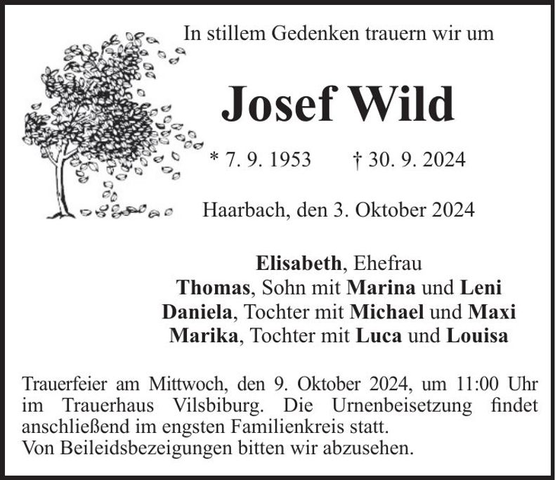 Traueranzeige Josef Wild