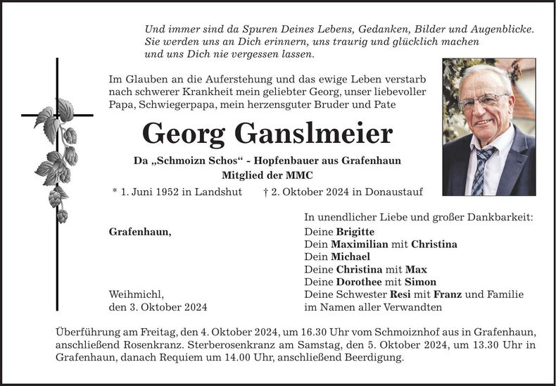Traueranzeige Georg Ganslmeier