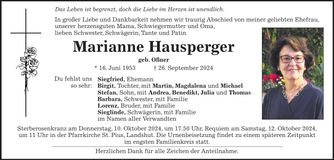 Traueranzeige Marianne Hausperger