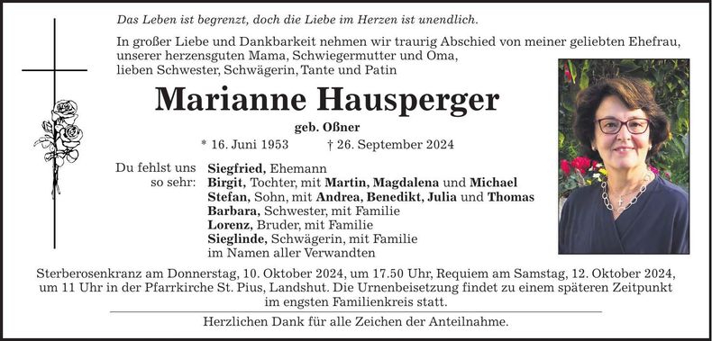 Traueranzeige Marianne Hausperger