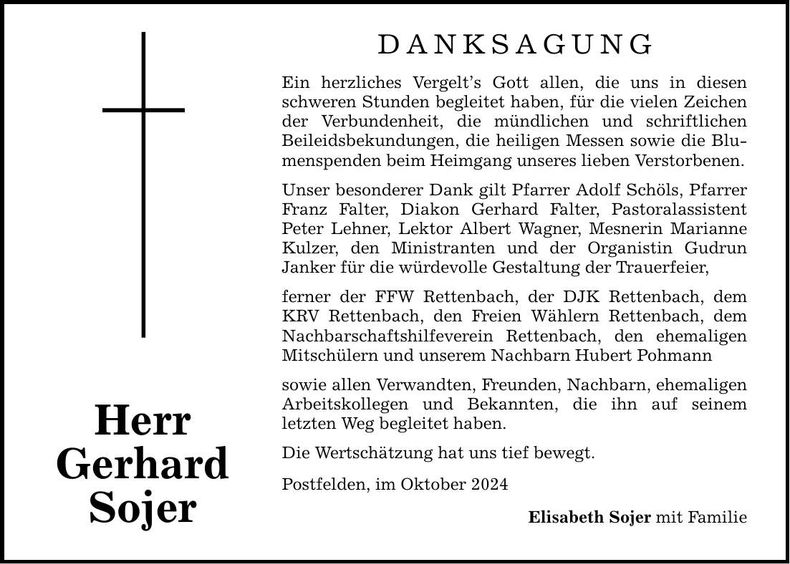 Traueranzeige Gerhard Sojer