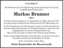 Traueranzeige Max Brunner